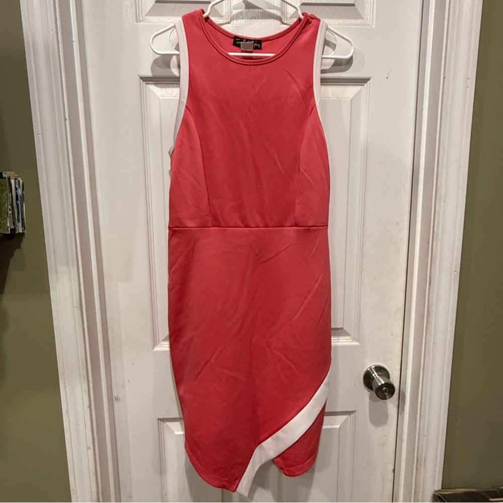 French Atmosphere Asymmetrical Orange Pink Cocktail Dress